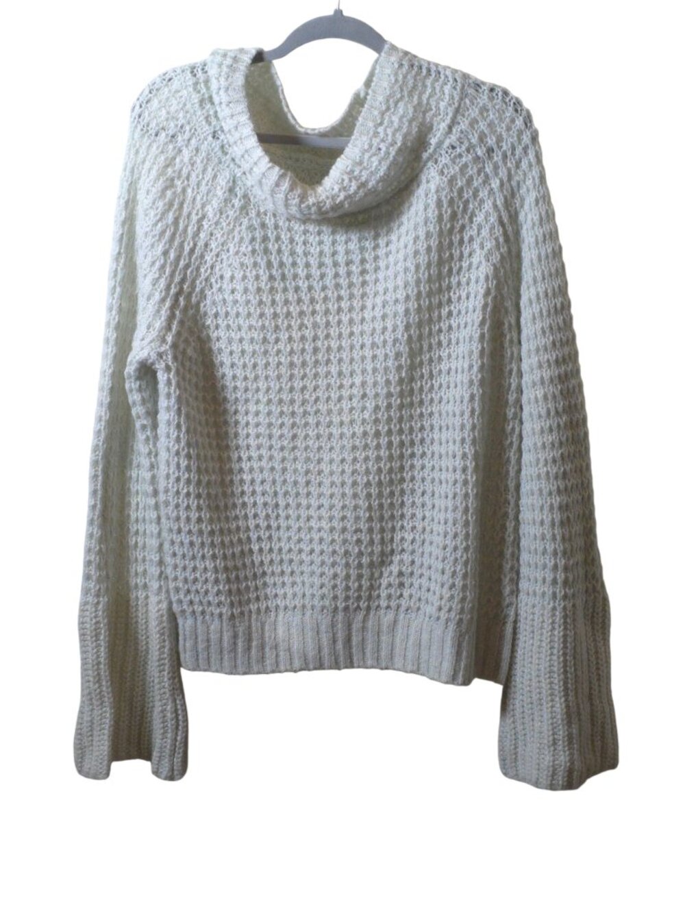 Anthropologie Maeve Cream Waffle Knit Sweater L Cowl Neck Cozy Soft Pullover